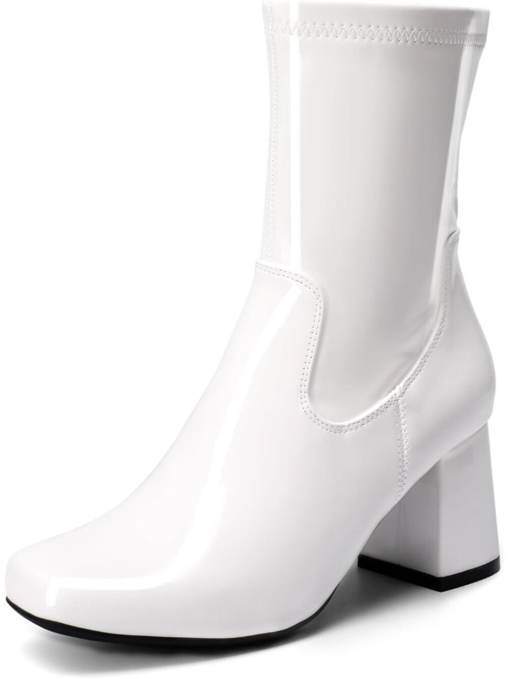 π’DREAM PAIRS Women's White-Pat Mid Calf Ankle Boots Low Block Heels Square Toe